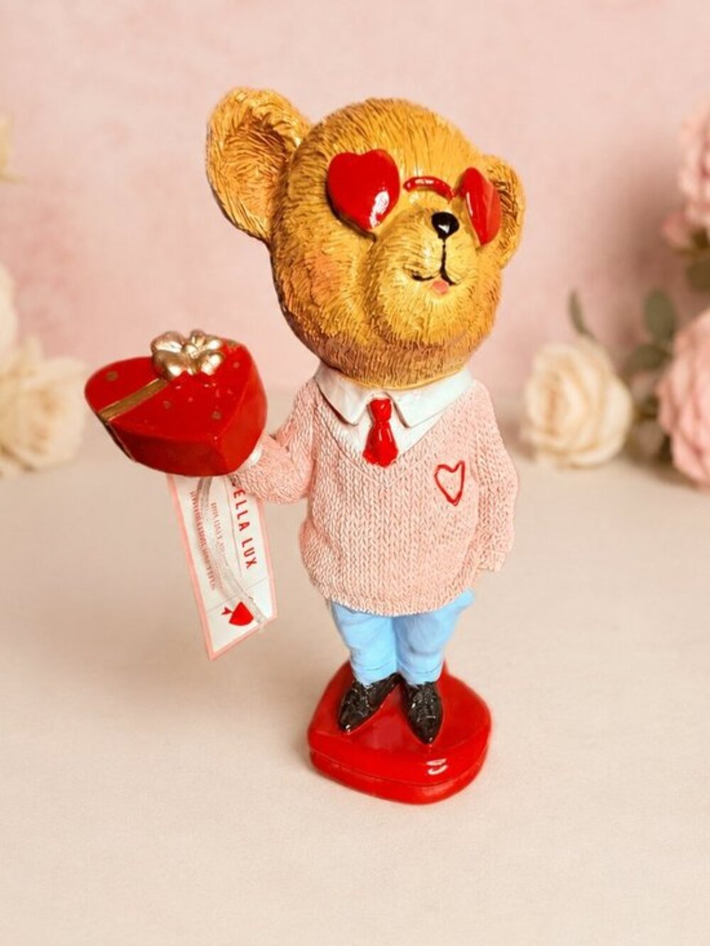 Bella Lux Teddy Bear Heart Sunglasses Valentine Figurine NWT